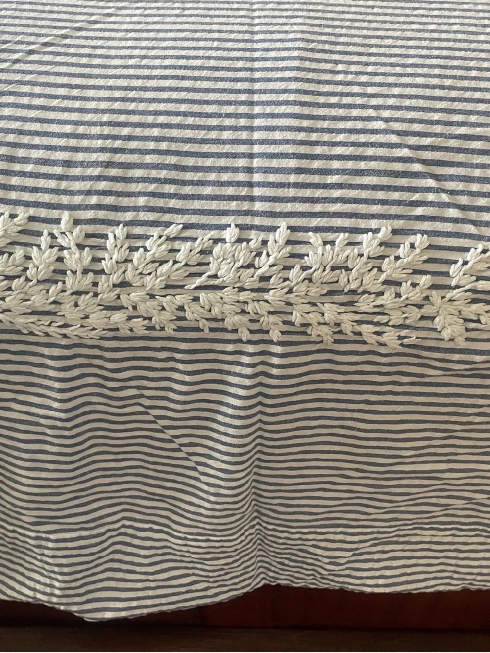 Serena & Lily Blue and White Striped Embroidered Cotton Duvet Set